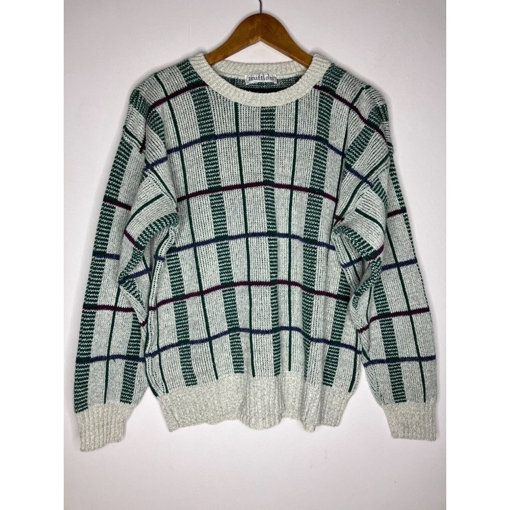 Vintage Ruffian Men's Medium / Large Gray Knit Grandpa Sweater FLAWED